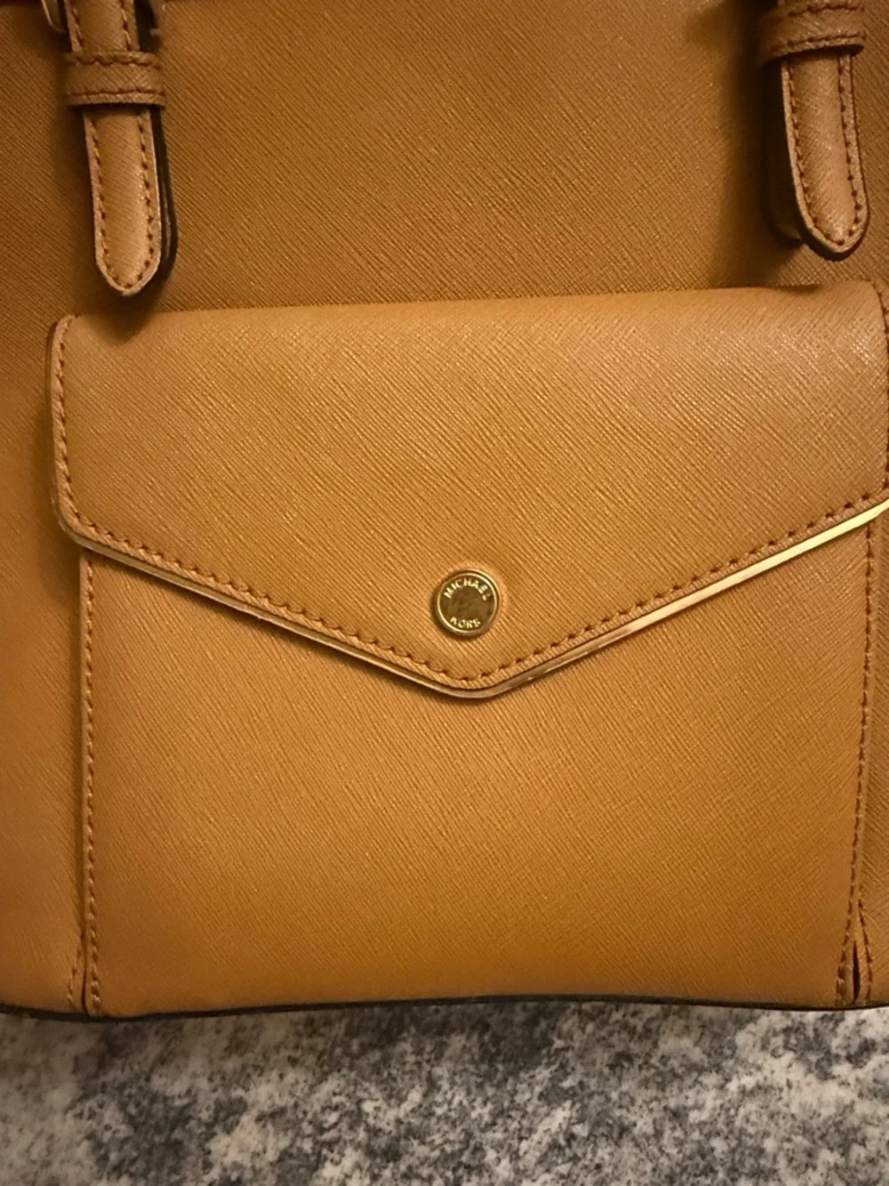 Michael Kors Cognac Saffiano Leather Tote with Front Pocket - Picture 3 of 16